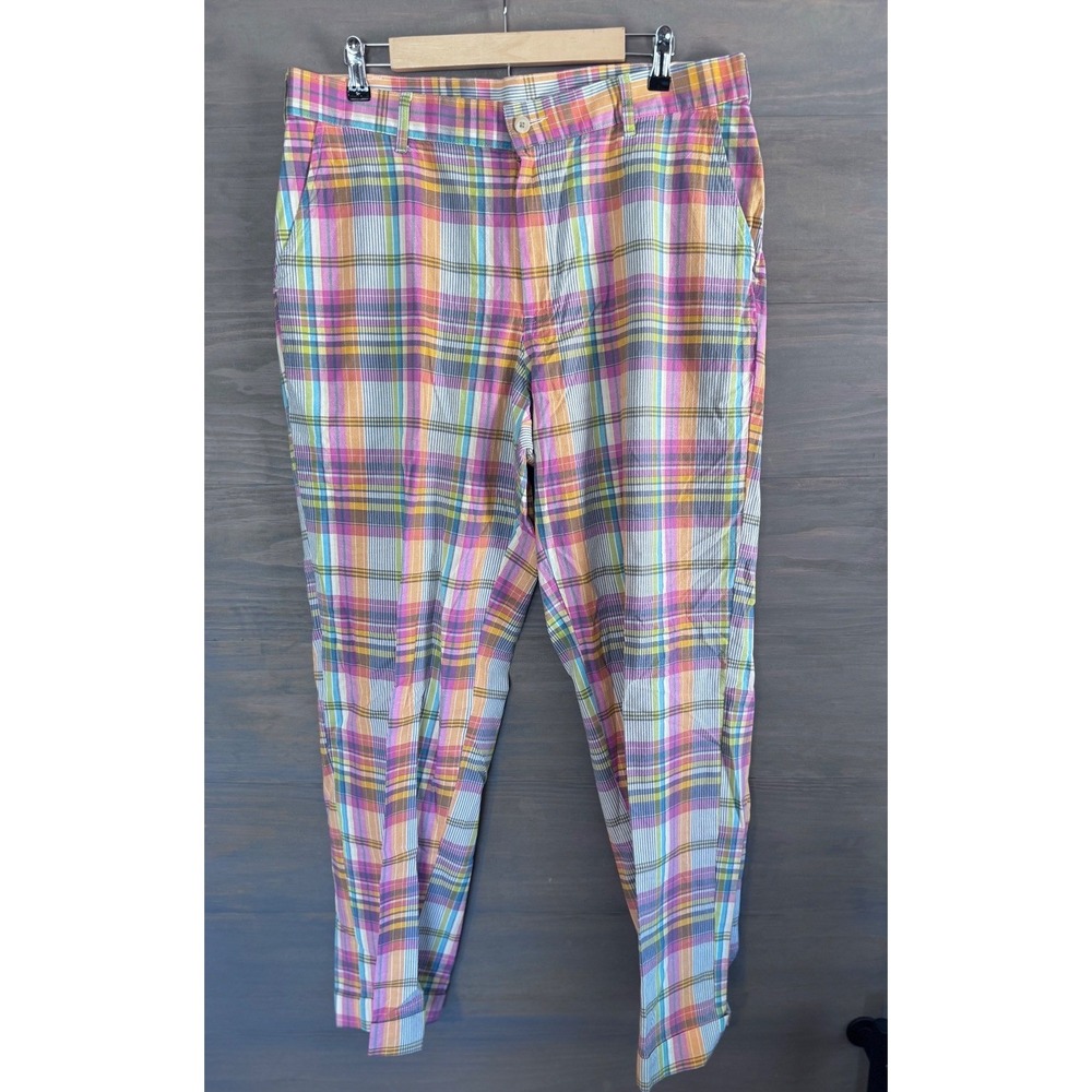 Bills Khakis Parker CHECKERED PLAIN TRIM Madras Plaid Made in USA Size‎ 36